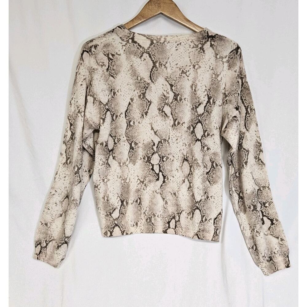 Elie Tahari Beige Brown Python Snakeskin Print Cashmere Crewneck Sweater Medium - Picture 4 of 7